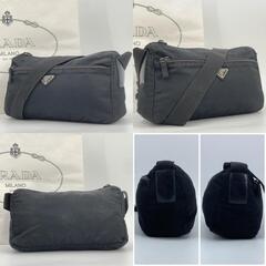 PRADA プラダ ポコノ ショルダー ポシェット カメラバッグ クロスボディ テスートナイロン レザー 本革 ブラック 黒 肩掛け 斜め掛け トライアングル 三角ロゴプレート 白タグの画像