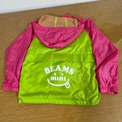 BEAMS mini フード付きジャケット 130cm ピンク/グリーンの画像
