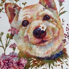 芝犬のアートポスター額縁入りの画像