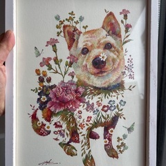 芝犬のアートポスター額縁入りの画像