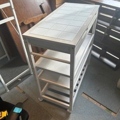 キッチンワゴン 木製 引出し付 タイル天板  北欧の画像