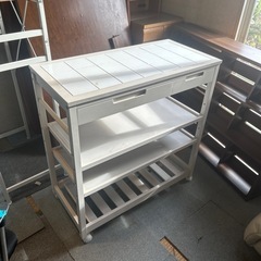 キッチンワゴン 木製 引出し付 タイル天板  北欧の画像