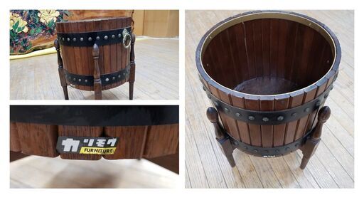 L21 オールドカリモク 木製 樽型 フラワーポッド