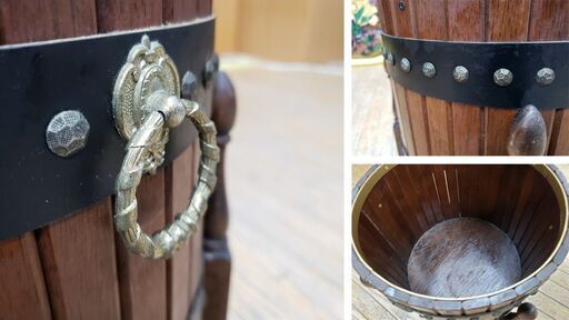 L21 オールドカリモク 木製 樽型 フラワーポッド