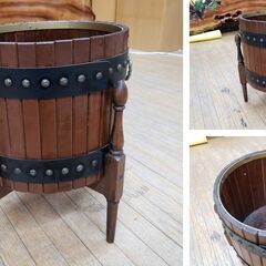 L21オールドカリモク木製樽型フラワーポッド (リメイク工房ワタナベ