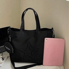 星柄ミニポーチ付き2way トートバッグ ブラックの画像