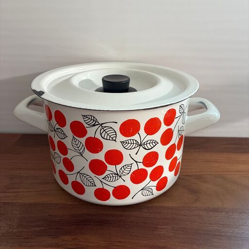 フィネルホーロー両手鍋 キルシッカ さくらんぼ柄 希少FinelエナメルKirsikka両手鍋ホーローさくらんぼレアフィネルキル