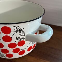 希少　Finel　エナメル　Kirsikka　両手鍋　ホーロー　さくらんぼ　レア　フィネル　キルシッカ　お鍋　ポット　北欧　ヴィンテージの画像