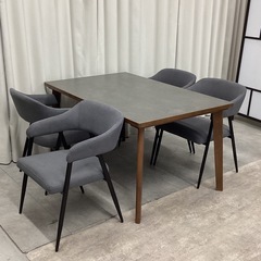 KL-16【新入荷　リサイクル品】ニトリ　NコレクションT-12 135/ イジー2GY肘付きチェア　セラミックダイニング5点セット　グレーの画像