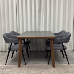 KL-16【新入荷　リサイクル品】ニトリ　NコレクションT-12 135/ イジー2GY肘付きチェア　セラミックダイニング5点セット　グレーの画像