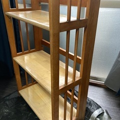 木製三段棚 折りたたみ シェルフ ラック　96cm x 60cm x 30cm  durable folding wooden rack shelf 3 tierの画像