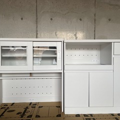 [幅90] 食器棚 レンジ台 ハイタイプ コンセント付き 可動棚タイプ 選べる組合せキッチン収納セット  LOWYAの画像