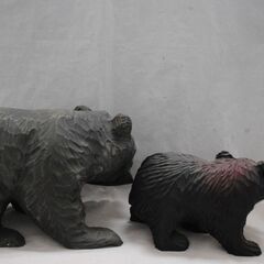 [1818] 熊 木彫り 2個 大小サイズセット 22cm 15cm くま 置物の画像