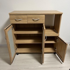 キッチンカウンター ナチュラル 木製 90cm　食器棚の画像