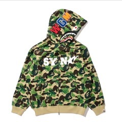 A BATHING APE x Spotify x SYNA World by CentralCee Camo Shark Full Zip Hoodie "Green"の画像