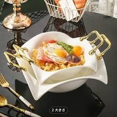 未使用　白色陶器皿 金色ハンドル付き　食器　セット　まとめ売り　飲食店　業務用　カフェ　喫茶店　アンティーク　レトロ　韓国インテリア　おしゃれ　ゴールド　トレイ　トレー　フランフラン　の画像