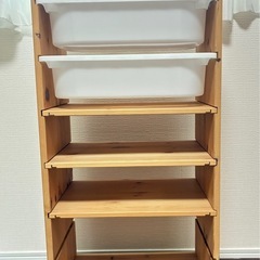 IKEA トロファスト 木製フレーム＋棚板3枚＋ボックス4点付き(中古美品)の画像
