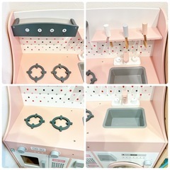 おままごとキッチン　ピンク　木製　洗濯機　電子レンジ　コンロ　可愛い　女の子の画像