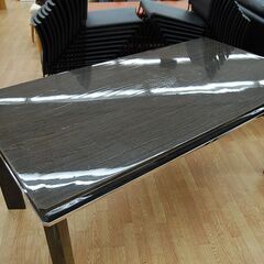 ② 4人掛けダイニングセット 幅160×奥85×高73cm ブラック系 木目調 エナメル塗装 大型ダイニング 札幌市 清田区 平岡の画像