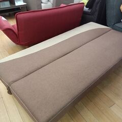 ★ジモティ割あり★  ソファベッド ブラウン H67×D75～87×W170 クリーニング済み TK7763の画像
