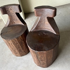 アジアン　丸太イス２脚セットの画像