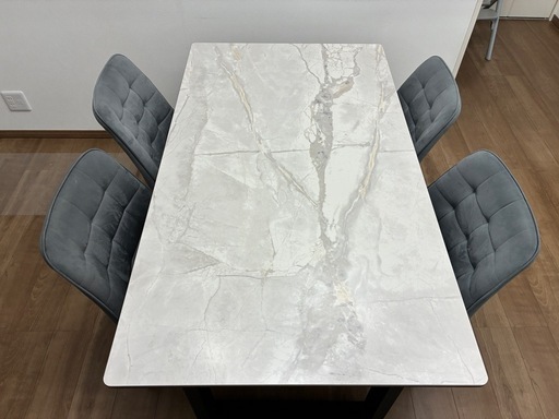 大理石調　セラミック天板ダイニング　5点セット