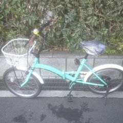 整備済み中古自転車　20インチ　税別￥8.980-　折り畳み自転車　外装６段　ブルーグリーン1220の画像