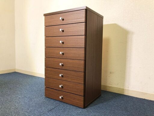 モダン風スリムチェスト 引出し8段 木目調ブラウン美品 収納家具