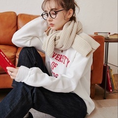 ANGIE リブニットマフラー ベージュ 手編み風 ニットマフラーの画像