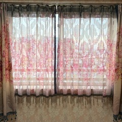 【花柄×アンティーク調ビーズ】レースカーテン 4枚セット｜上品デザインの画像