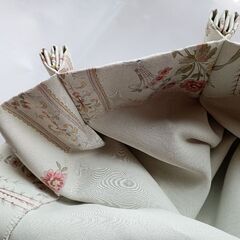 花柄 カーテン、黄緑がかった ベージュ、W 200 H 160の画像