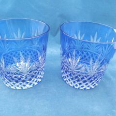 江戸切子 ロックグラス ペアセット ブルー 口径8cm 高さ9cm ペアグラス 切子グラス 札幌 西岡店の画像