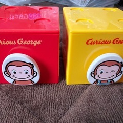 Curious George 収納ボックス 赤 黄 セット　おさるのジョージの画像