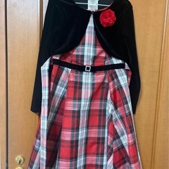 120 ボレロ付きワンピース　赤チェック　の画像