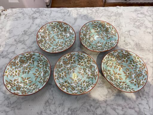 未使用品】皿セット 紀窯 有田焼 緑彩華錦 デザート皿 5枚 店頭販売 南