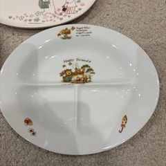 仕切りプレート3枚セット　ムーミンメラミンランチプレート　猫陶器、動物陶器の画像