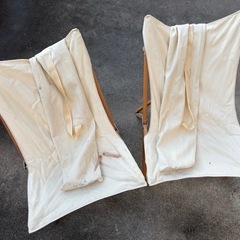 ◆ジャンク品◆条件あり◆訳あり◆ウッドフレームリラックスチェア 収納ケース付き 2脚セットの画像