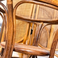 籐家具 パーテション ラタン 衝立 レトロ　アンティーク 4連 間仕切り　丸テーブルの画像