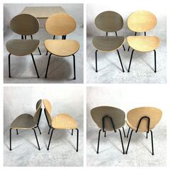 ◆🔶送料無料・設置無料有り🔶◆KANADEMONO ダイニングセット テーブル＆チェア×2 天然木 モダンデザイン オーダーメイド高級ブランド 中古家具の画像