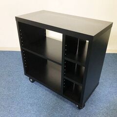 サイドワゴン 可動式棚板3枚付 艶有ブラック デザインキャスター（ロック2ヶ所）モダンスタイル日本製キャビネット 完成品の画像