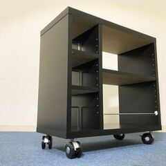 サイドワゴン 可動式棚板3枚付 艶有ブラック デザインキャスター（ロック2ヶ所）モダンスタイル日本製キャビネット 完成品の画像