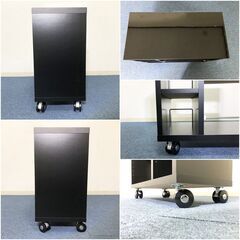 サイドワゴン 可動式棚板3枚付 艶有ブラック デザインキャスター（ロック2ヶ所）モダンスタイル日本製キャビネット 完成品の画像