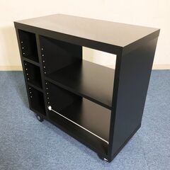 サイドワゴン 可動式棚板3枚付 艶有ブラック デザインキャスター（ロック2ヶ所）モダンスタイル日本製キャビネット 完成品の画像