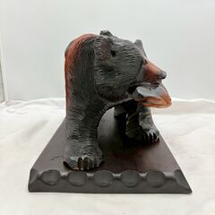 【❗️✨伝統工芸・名品✨❗️】✨北海道 木彫りの熊 鮭をくわえる 躍動感のある造形 荻一堂 銘入り✨簡易清掃済み・ 現状渡し‼️の画像