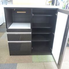 幅90cm ニトリ ミドルレンジボード ポスティア90BK 黒木目調 鏡面仕上げ カウンター 食器棚 キッチンボード 札幌 北20条店の画像