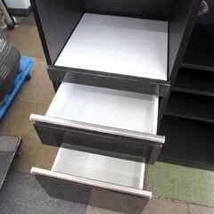 幅90cm ニトリ ミドルレンジボード ポスティア90BK 黒木目調 鏡面仕上げ カウンター 食器棚 キッチンボード 札幌 北20条店の画像