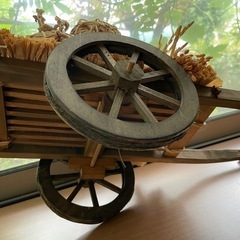 大八車模型　木製　米俵　わらじ　稲穂　むしろ　珍品　人力荷車　江戸、昭和の荷車の画像