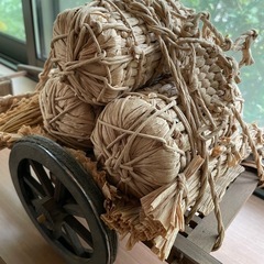 大八車模型　木製　米俵　わらじ　稲穂　むしろ　珍品　人力荷車　江戸、昭和の荷車の画像