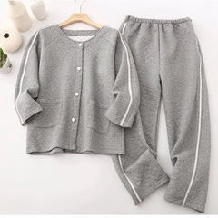 未使用品　Kadahis 男性介護用パジャマ 秋冬用 綿 全開フルオープン 上下2点セット 寝たきり 要介護 術後 入院 点滴中サポート の画像