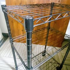 Ｍ648　スチールラック 3段 ブラック シェルフ キャスター付の画像